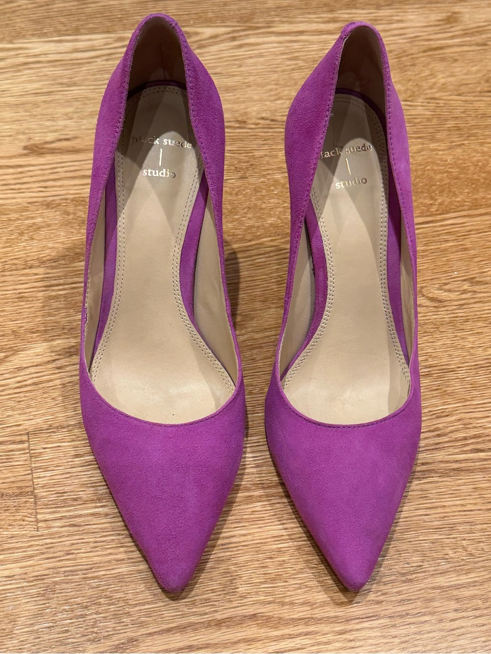 Studio Suede Pointed-Toe Pumps in Fuchsia